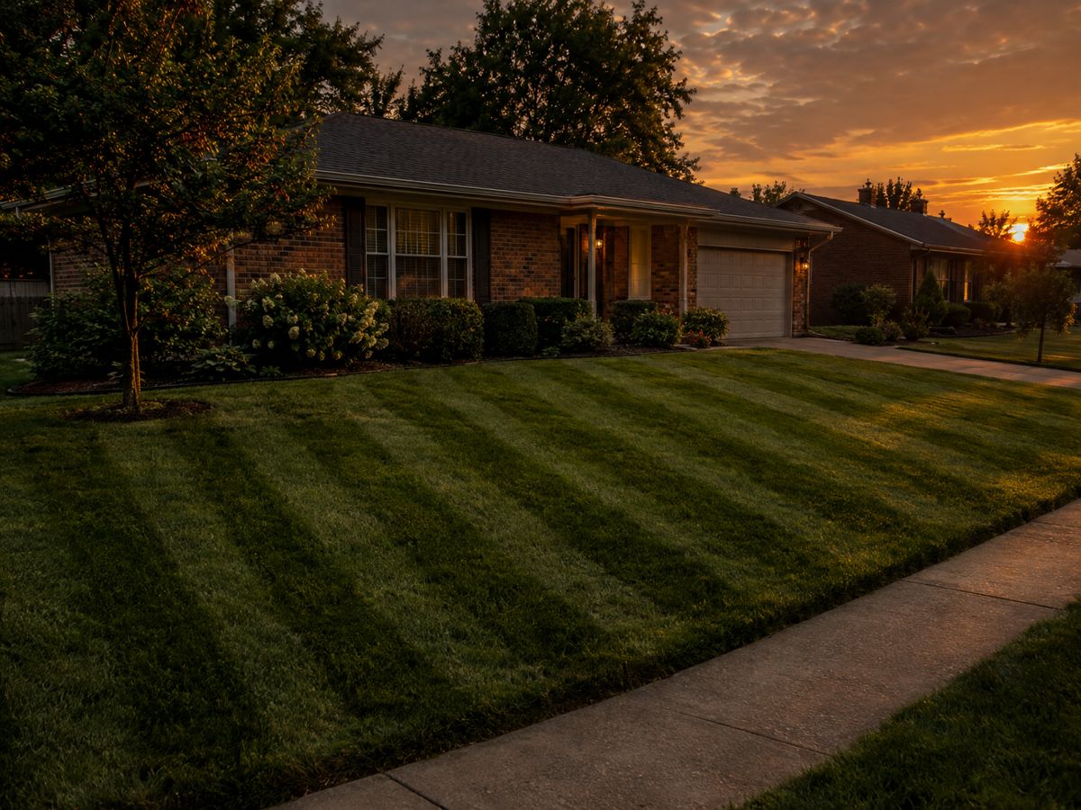 Freshly mowed striped lawn